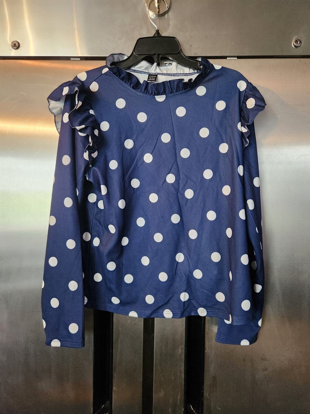 SHEIN Women's Navy Polka Dot Ruffle Sleeve Top Size XL Blouse
